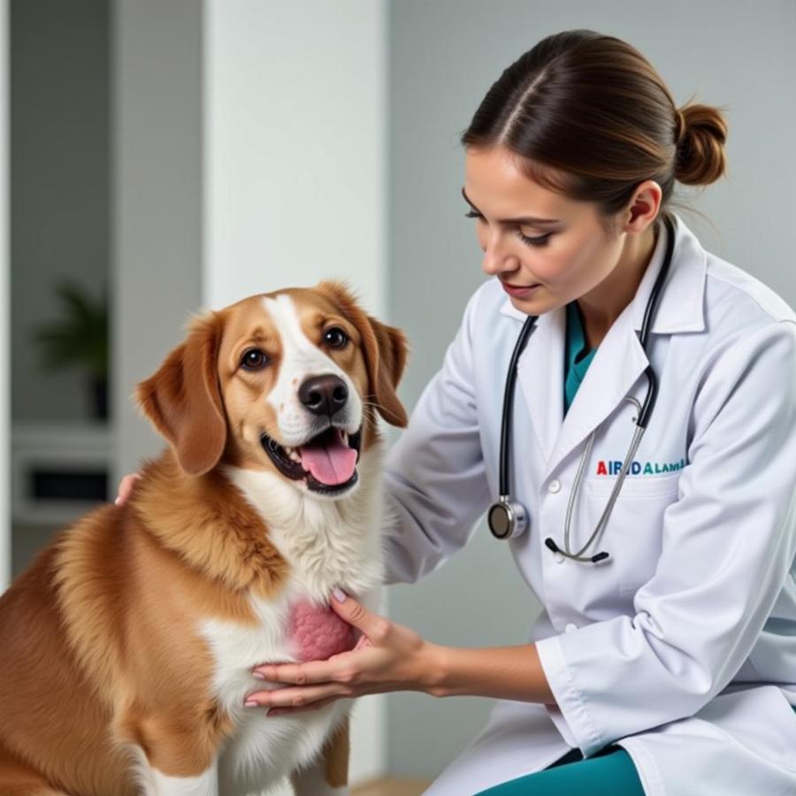 Vet Examining a Dog with Allergy