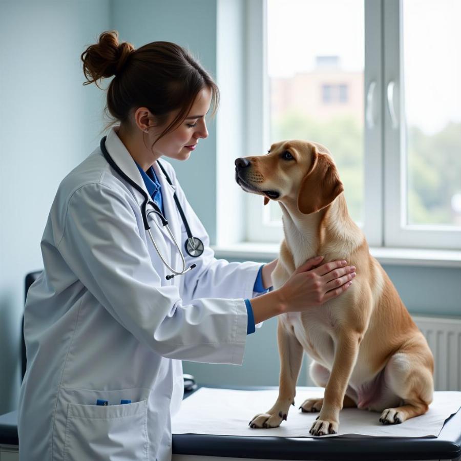 Veterinarian examining a dog