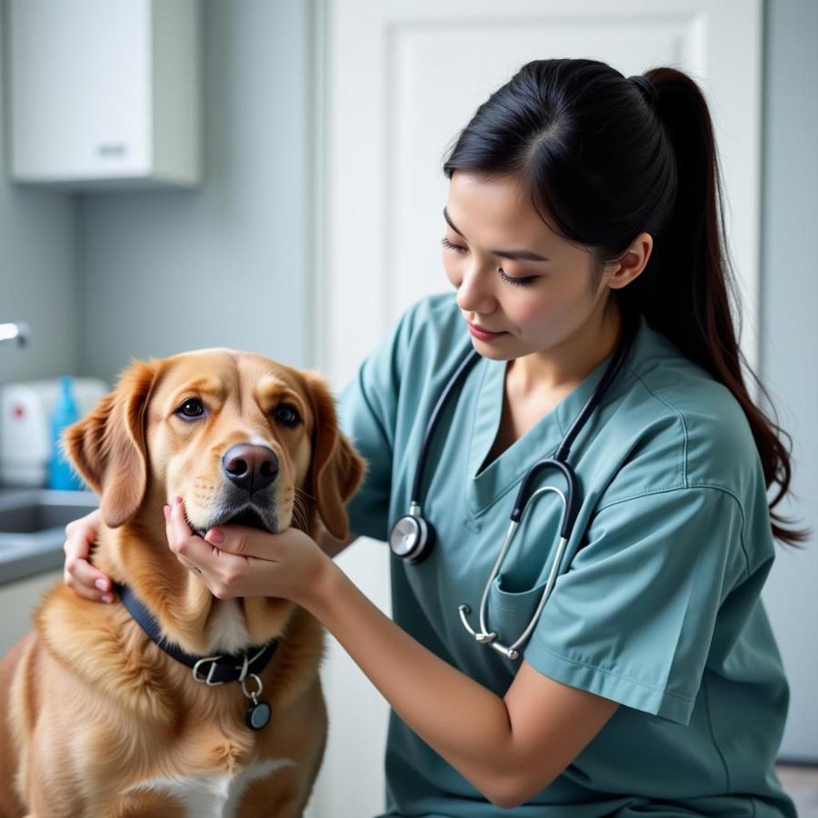 Veterinarian Examining a Dog