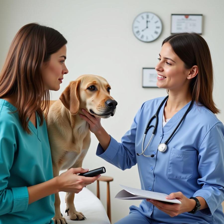 Veterinarian Examining an Anxious Dog Before Prescribing Medication