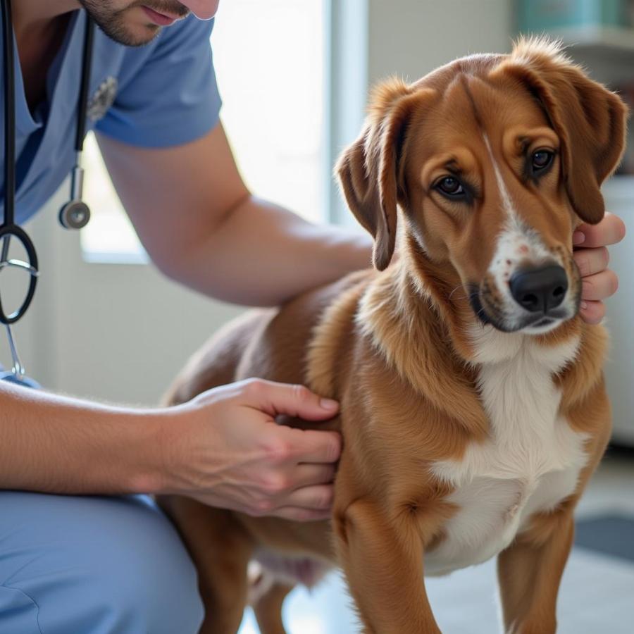 Veterinarian Examining a Dog for Fleas and Ticks