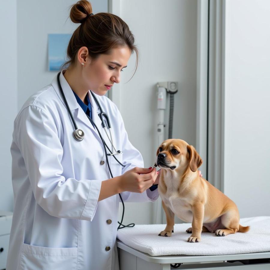 Veterinarian examining a dog