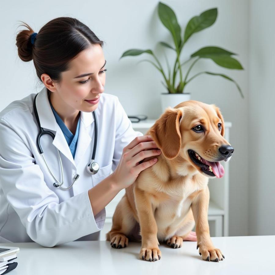 Veterinarian examining a dog