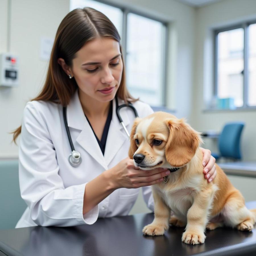 Veterinarian examining a dog in a clinic