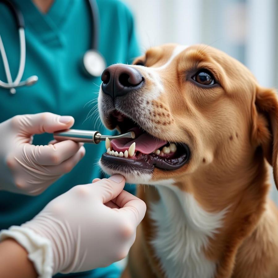 Veterinarian examining a dog's mouth