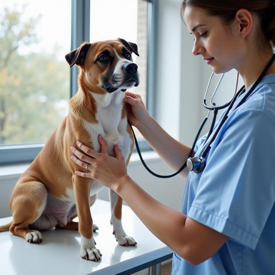 Veterinarian examining a dog