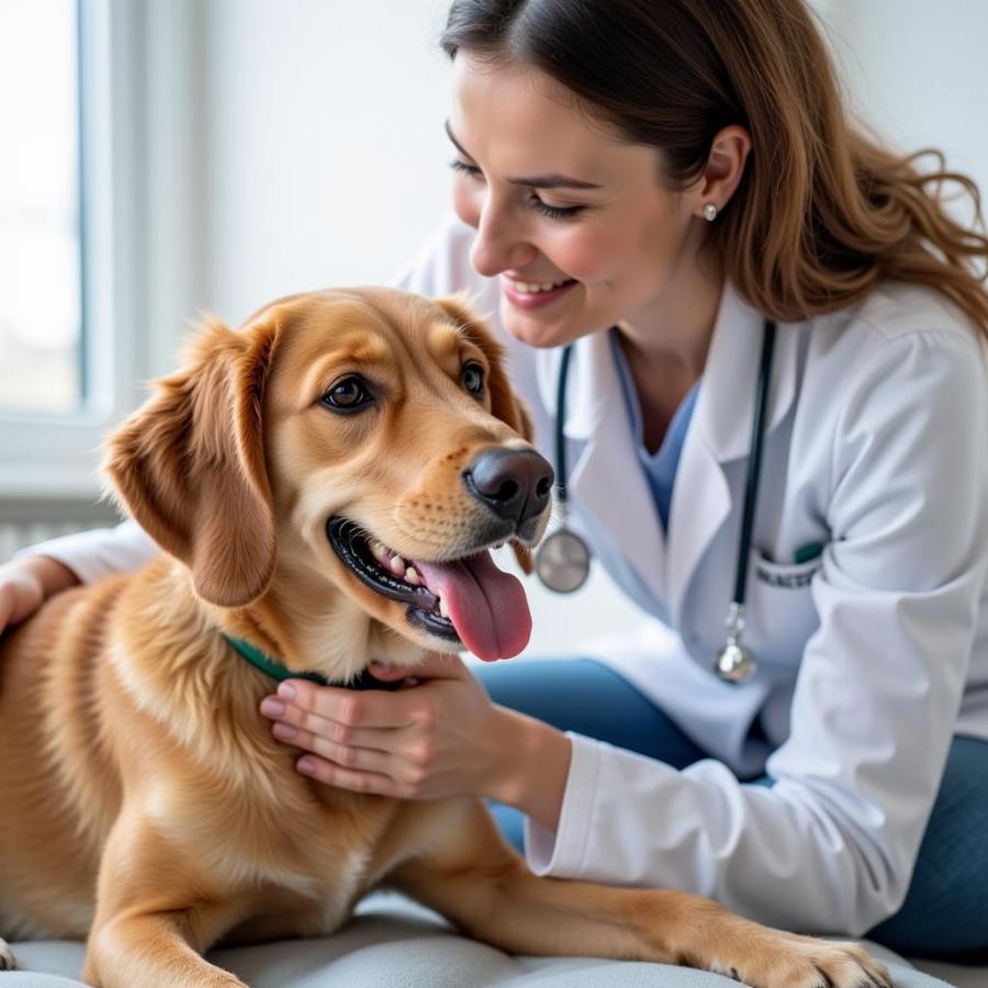 Veterinarian examining a dog