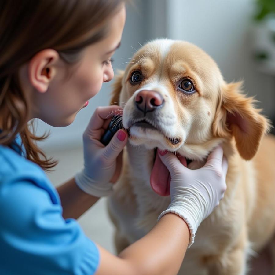 Veterinarian Examining a Dog's Genital Area