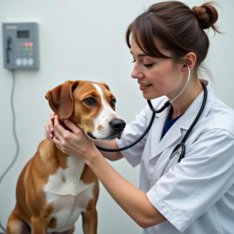 Veterinarian examining a dog