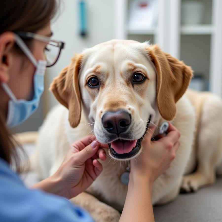 Veterinarian Examining Dog After Vaccination