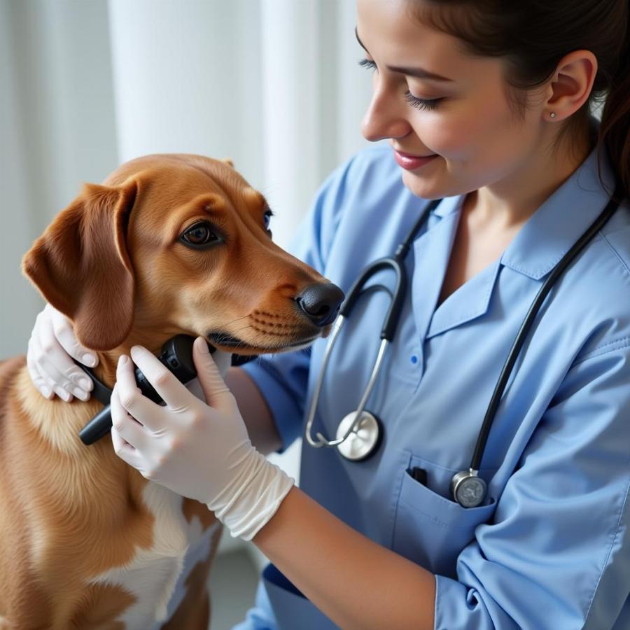 Veterinarian Examining a Dog for Allergies