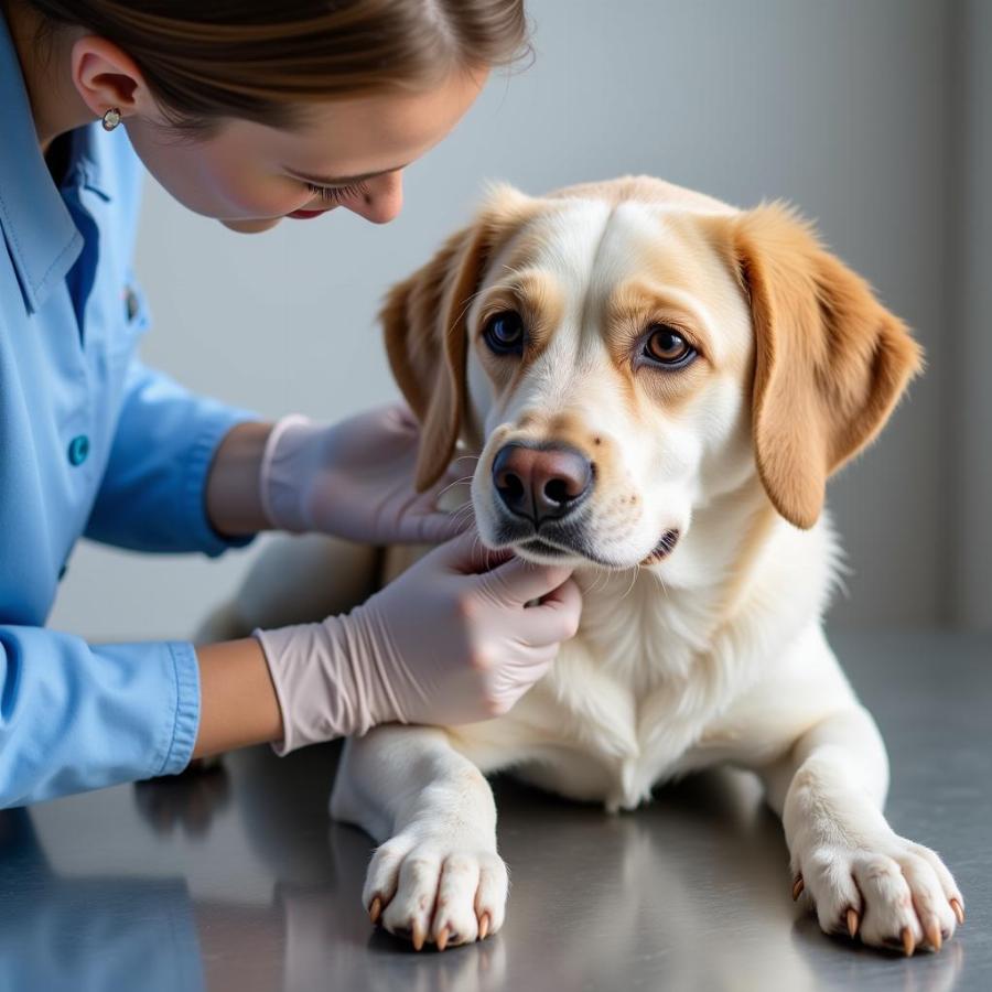 Veterinarian Examining a Dog for Mange