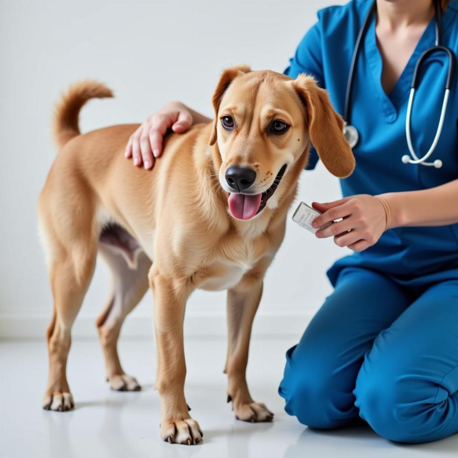 Veterinarian examining a dog for a UTI