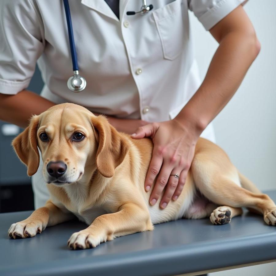 Veterinarian Examining a Dog for Liver Issues