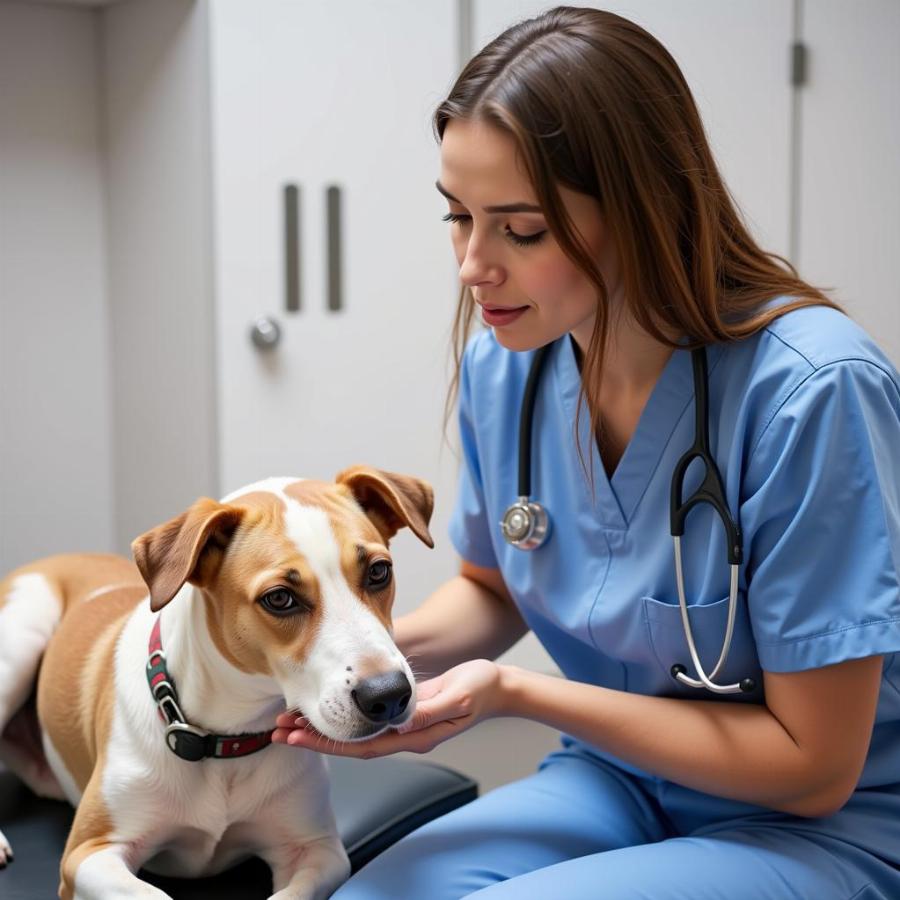 Veterinarian Examining a Dog with Melena