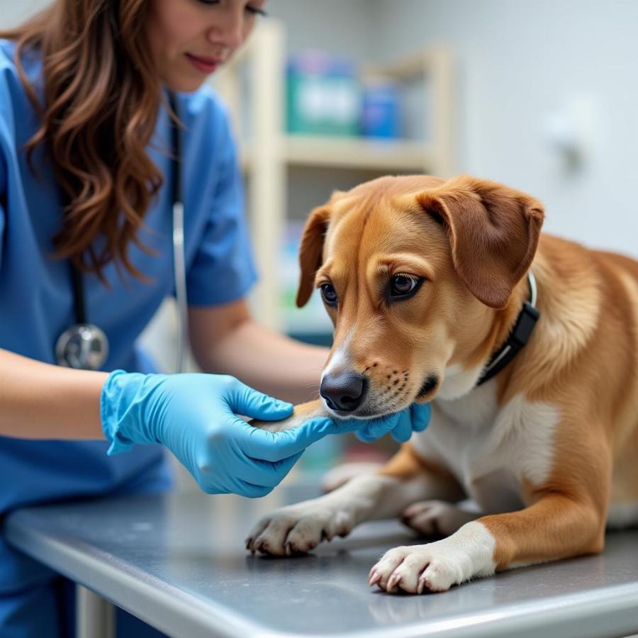 Veterinarian Examining Dog Paw