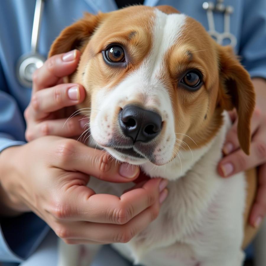 Veterinarian checking a dog's skin for irritation