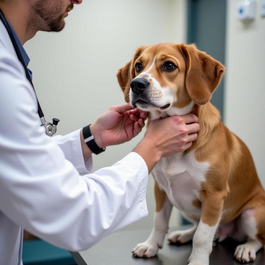 Veterinarian Examining a Dog's Skin for Allergies