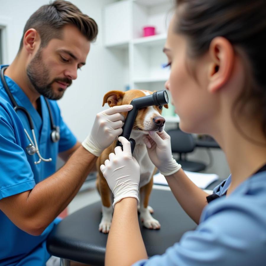 Veterinarian Examining a Dog's Ear