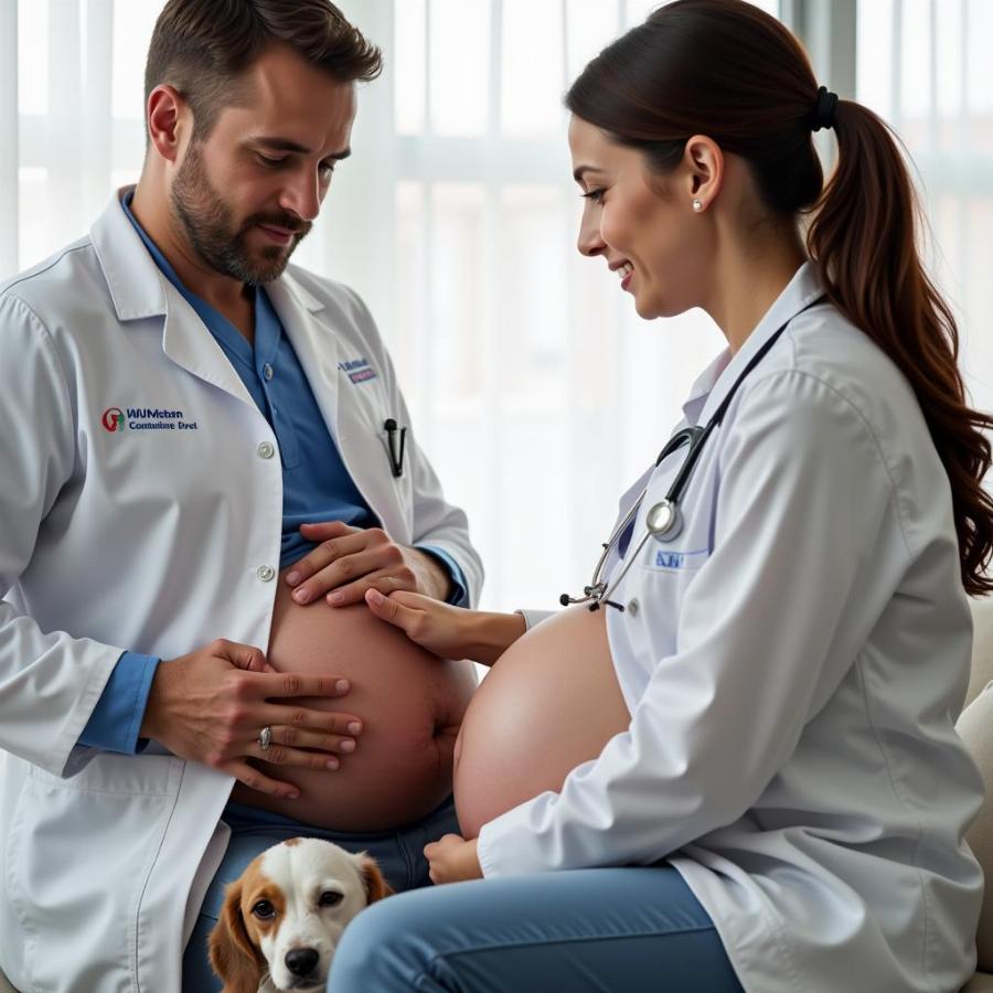 Veterinarian Examining a Pregnant Dog