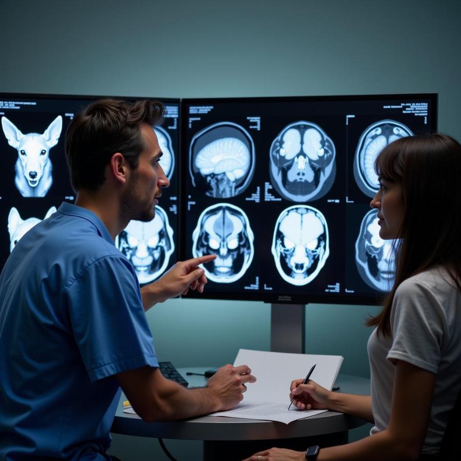 Veterinary Neurologist Examining Dog Brain Scan