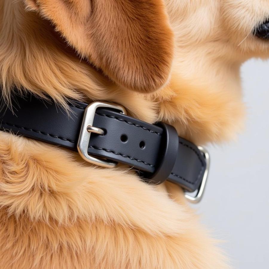 Black Leather Dog Collar on a Golden Retriever