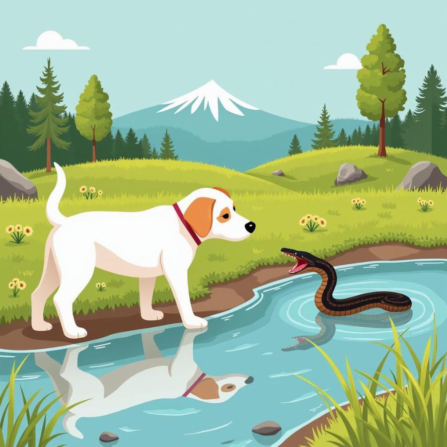 Water Snake and Dog Interaction