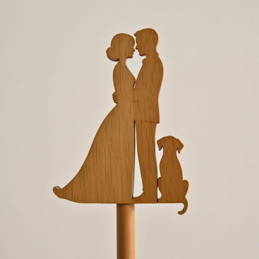 Rustic Wooden Wedding Topper with Dog