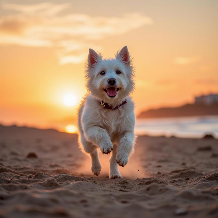 Westie Adult Running on the Beach at Sunset