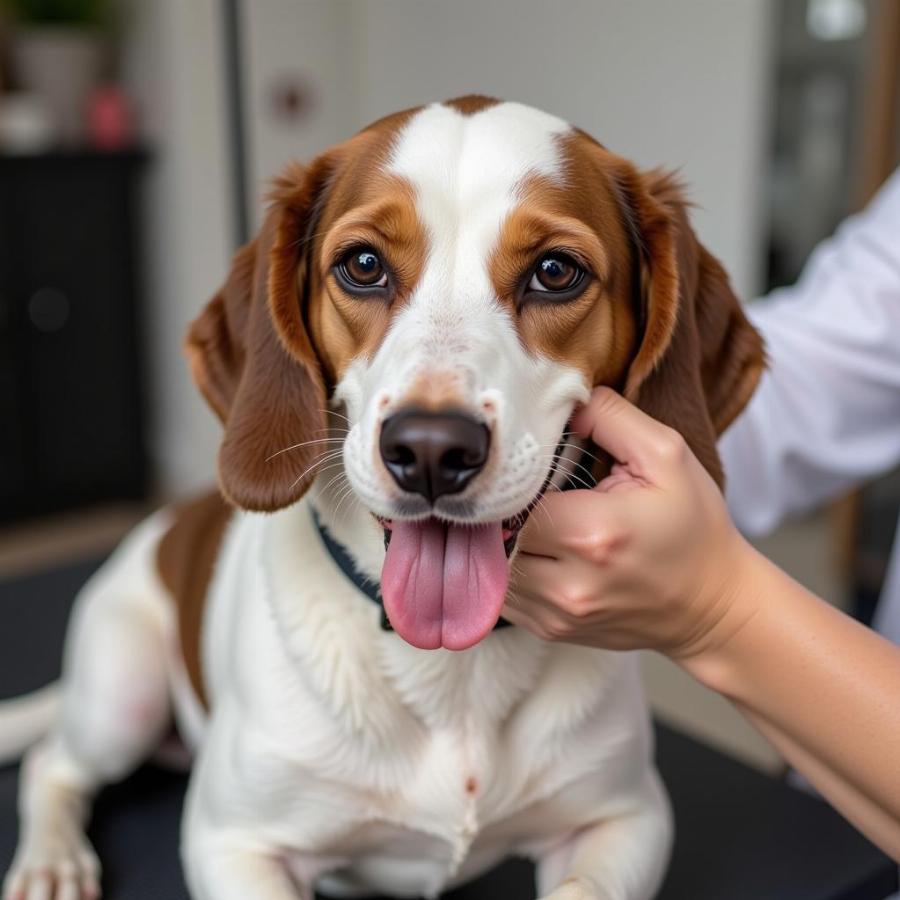 White and Brown Spotted Dog Getting Groomed