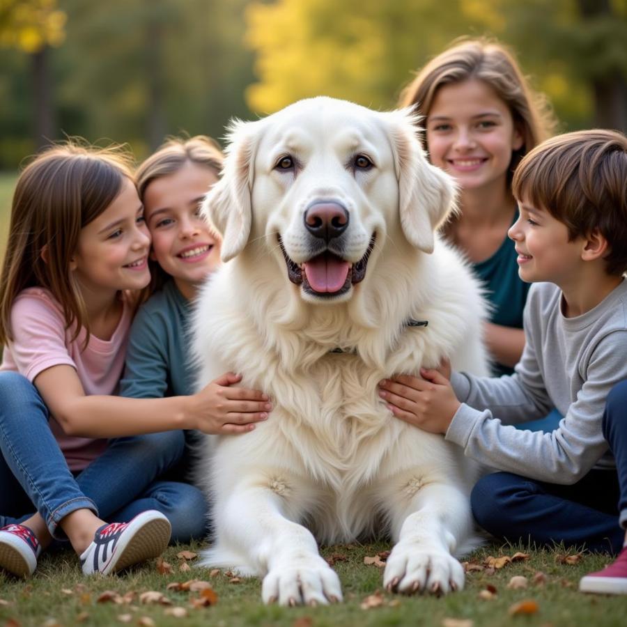 White Pyrenees Dog with Family