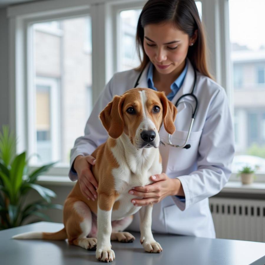 Veterinarian examining a dog