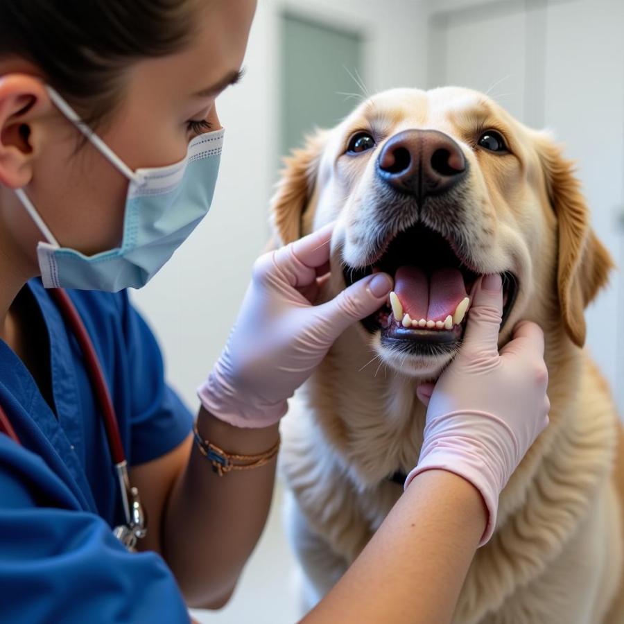 Veterinarian examining a dog