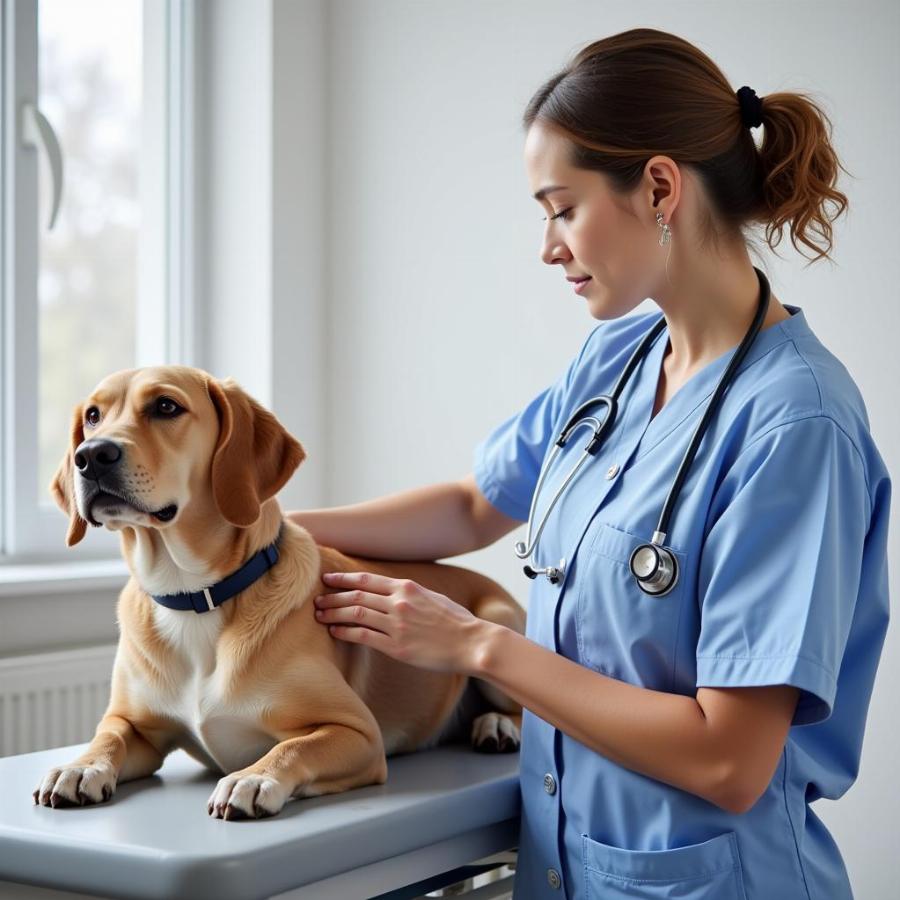 Veterinarian examining a dog