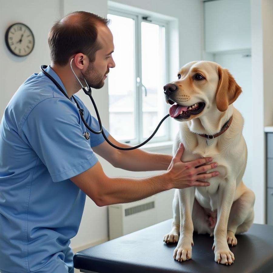 Vet Examining a Dog