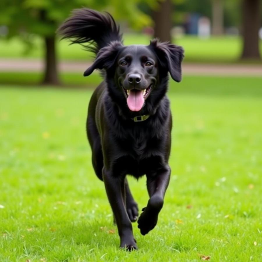 Black Brittany Dog Running in a Park