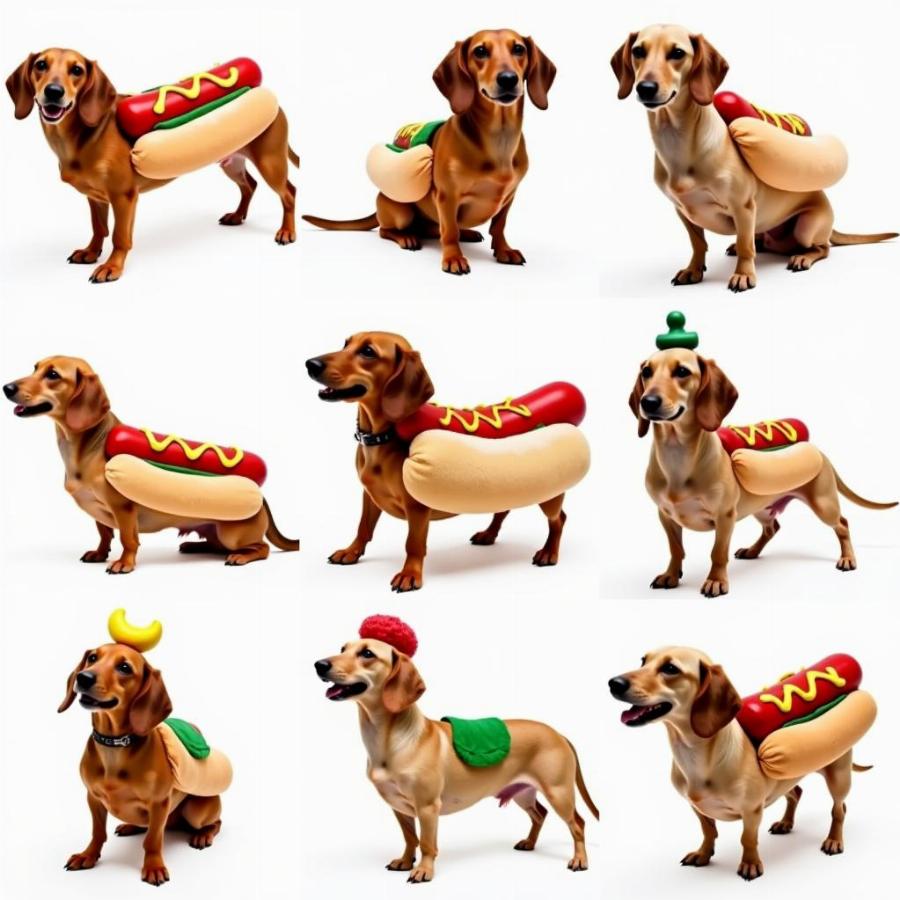 Different types of hot dog costumes for dachshunds