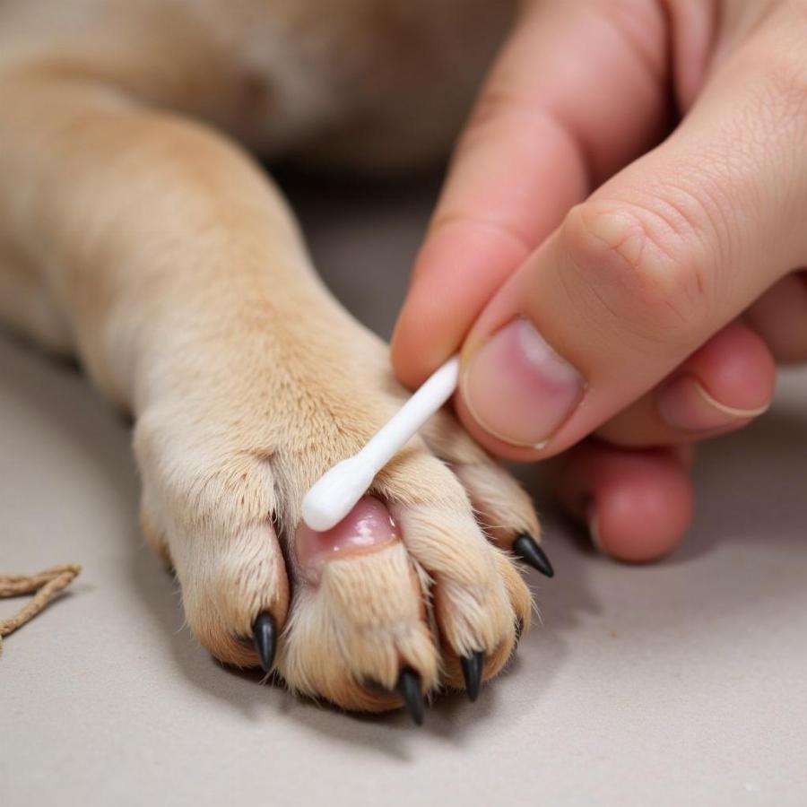 Applying ointment to a dog