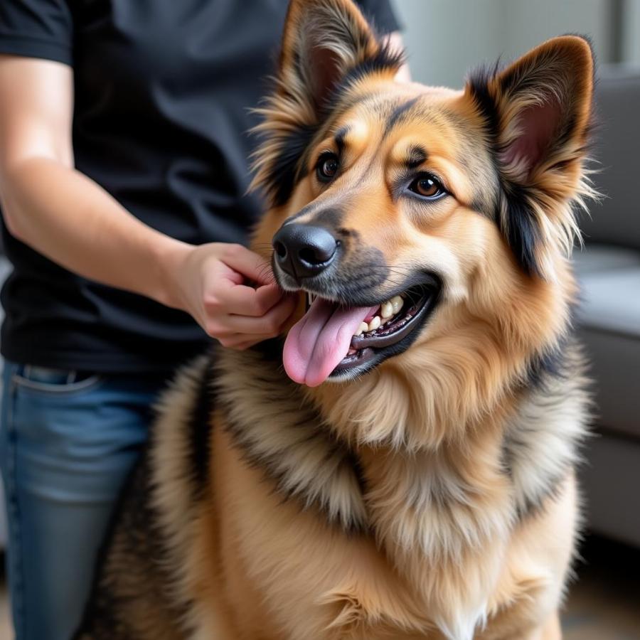 Central Asian Shepherd Dog Being Groomed