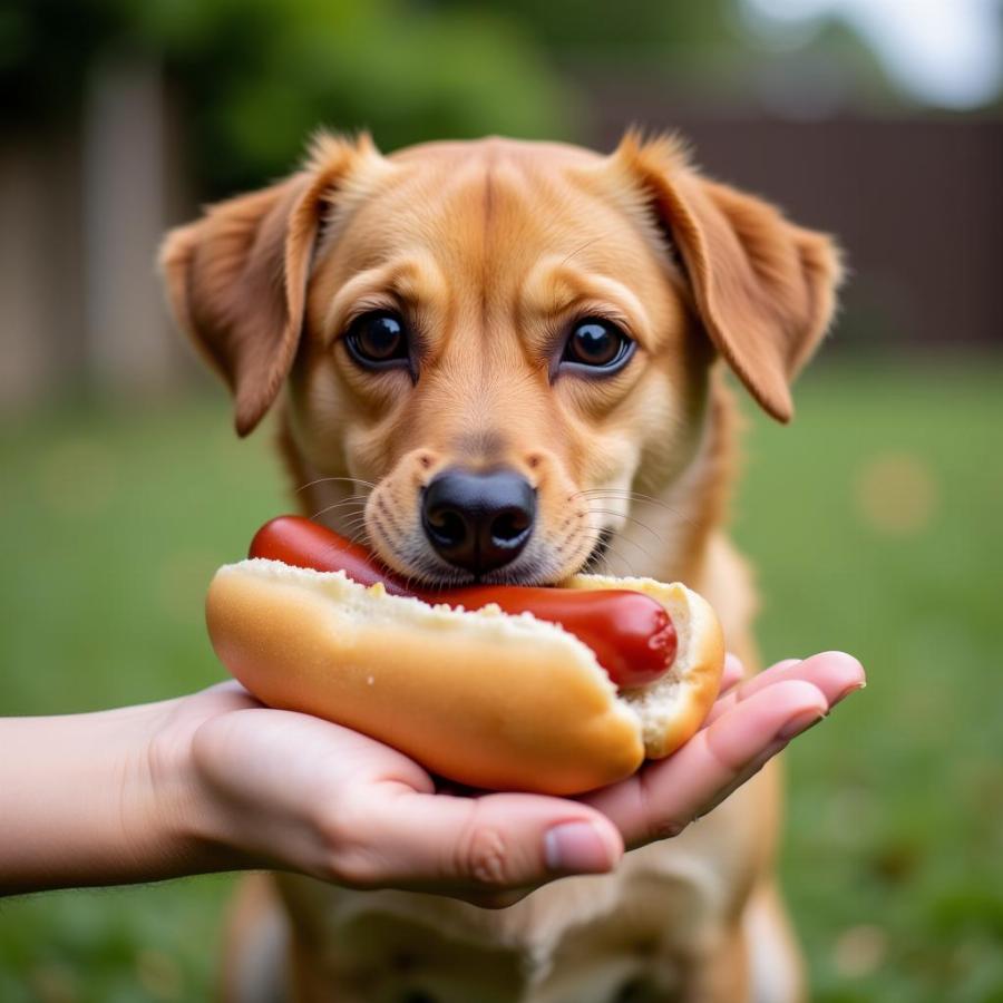 Chó ăn hot dog