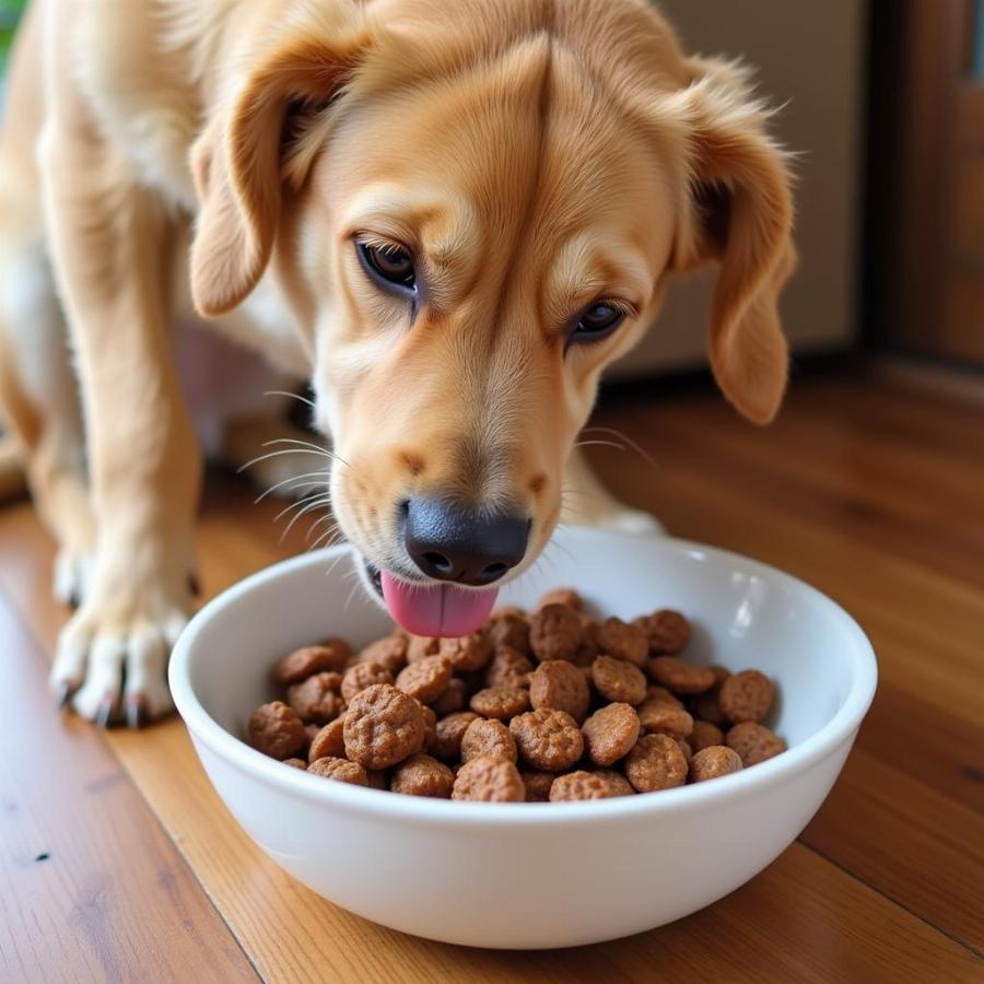 Dog eating sensitive stomach food