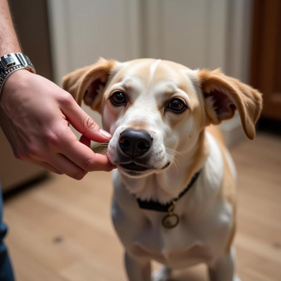 Dog being blown in the face