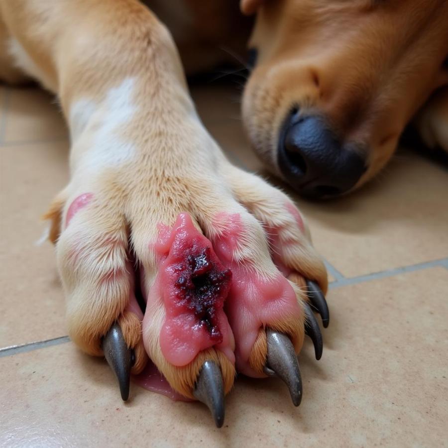 Dog with injured paw pad