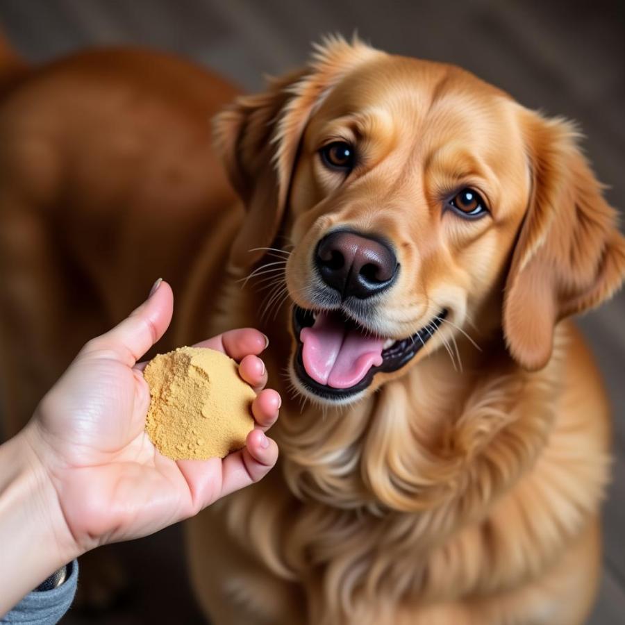 Dog Being Fed Brewers Yeast