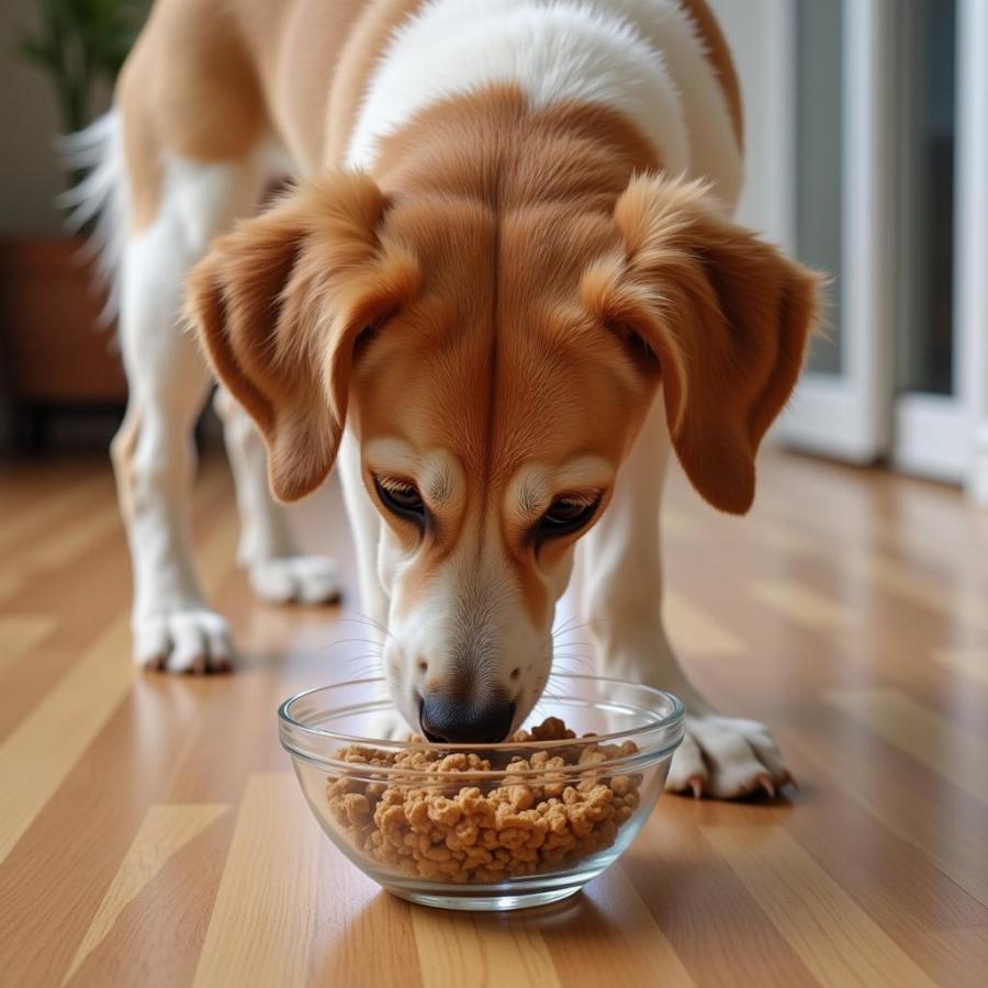 Dog trying new food