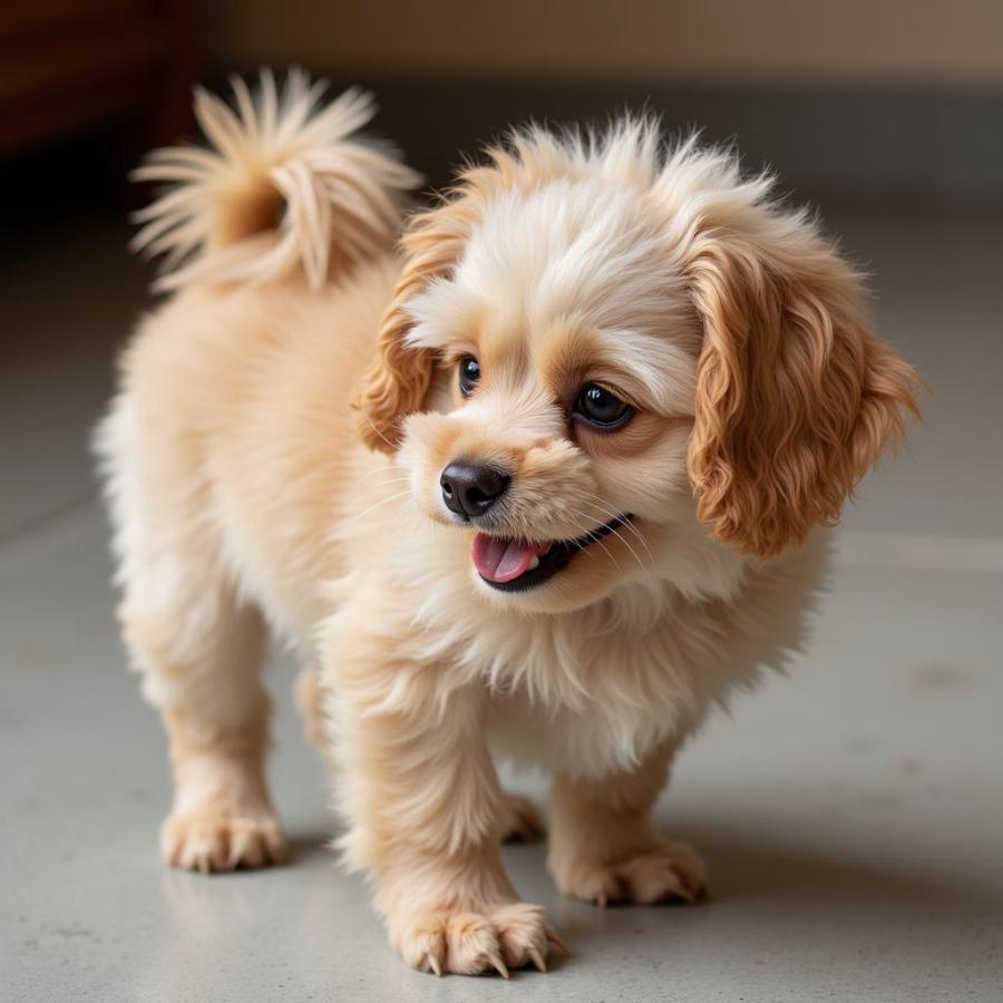 Dog with a curly tail chasing its tail