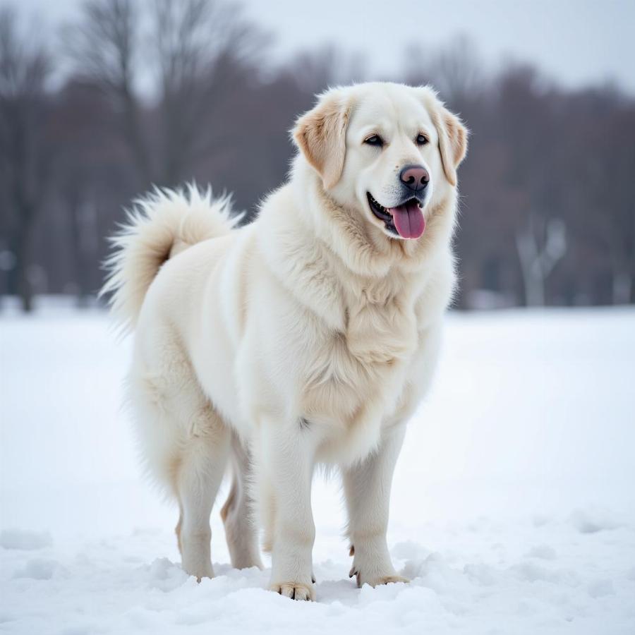 Hình ảnh chó Great Pyrenees trong tuyết trắng