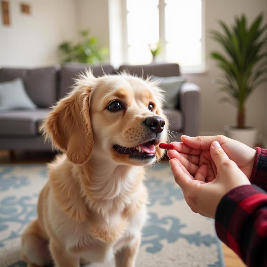 Dog taking cranberry pills