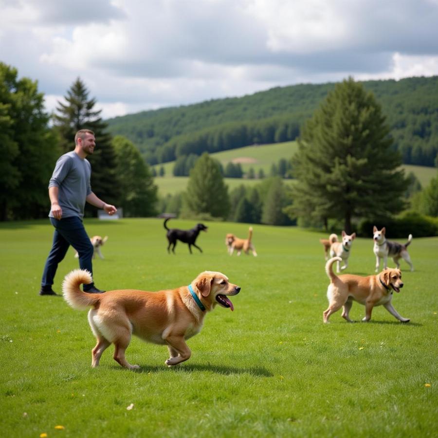 Dog playing in a Stowe park