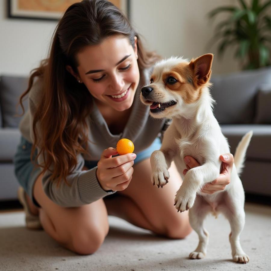 Dog playing with its owner